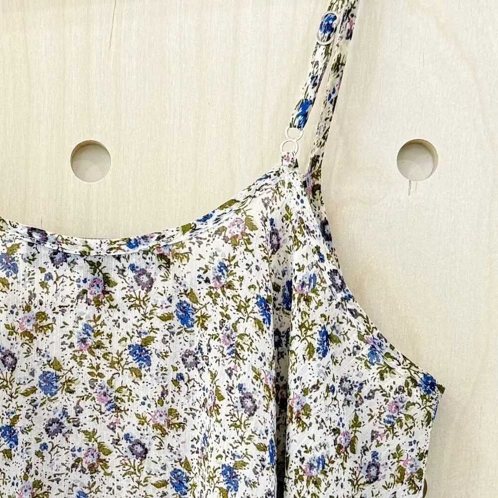 FOR LOVE & LEMONS Tour Bus Cropped Tank Size Small Cream Floral Sheer Chiffon - Picture 6 of 11
